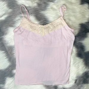 Y2K baby pink and beige lace tank top